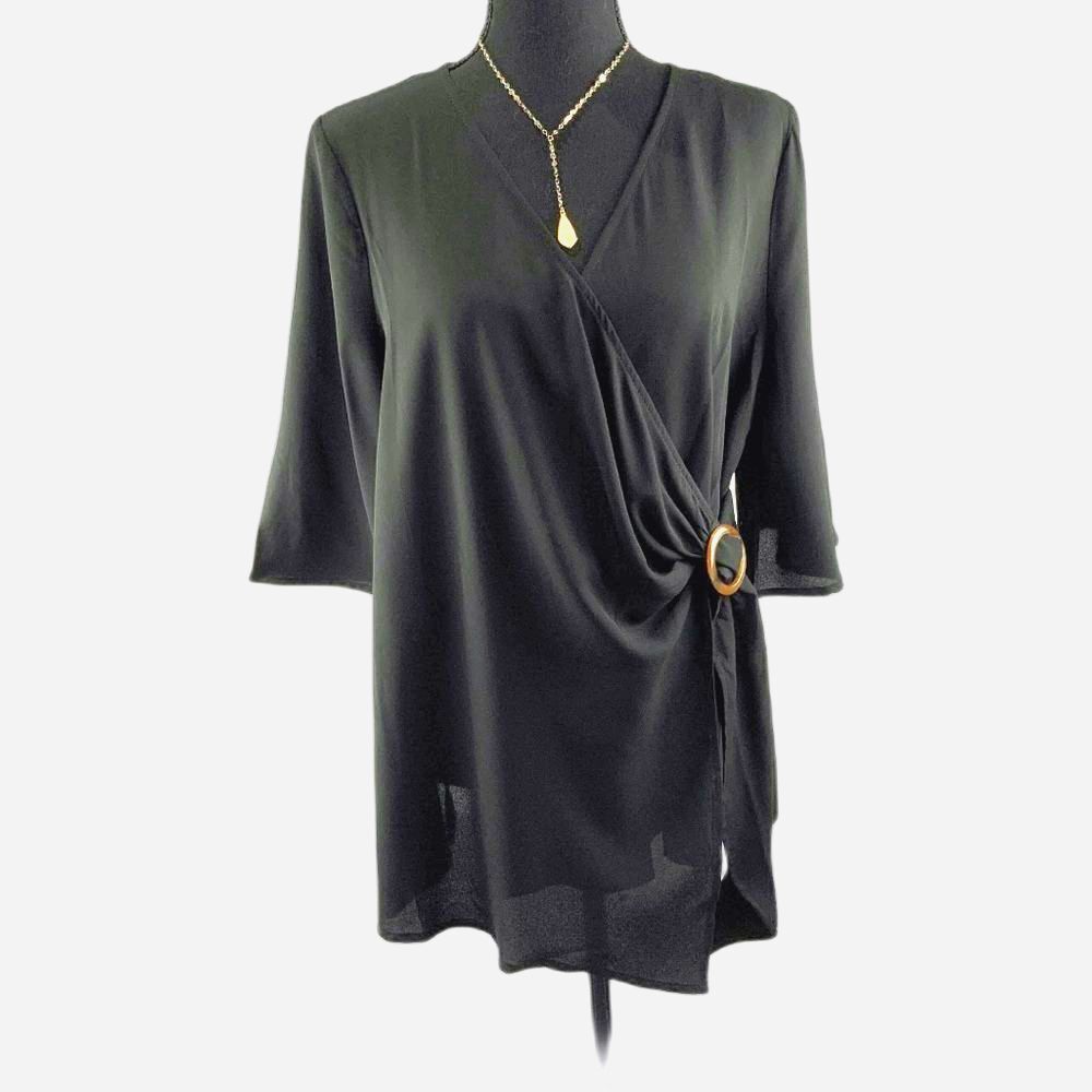 Doe & Rae ( Vici Collection) Black Kimono Style Wrap Blouse Size L